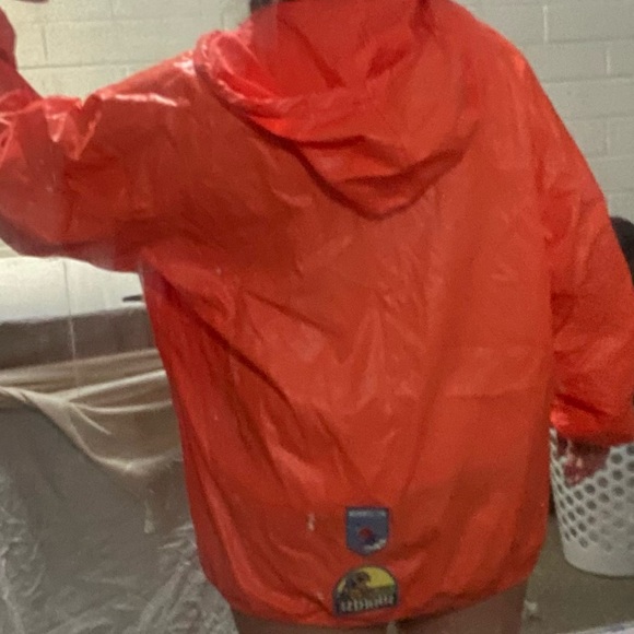 Handmade Windbreaker Jacket with Patches Neon Orange Pullover Pocket Hoodie - Picture 4 of 16